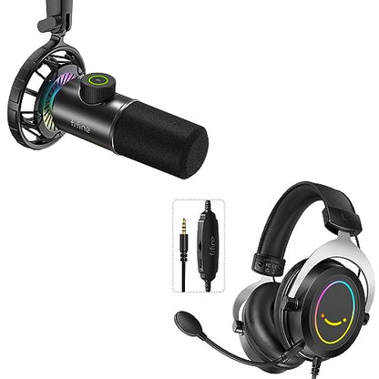 FIFINE Gaming Headset and USB Dynamic Microphone,Over-Ear Headset with Passive Noise Canceling,3.5mm Audio Jack,for Switch,RGB Mic for PC,with Tap-to-Mute Button,for Streaming,Podcast,Twitch(H3+K658)