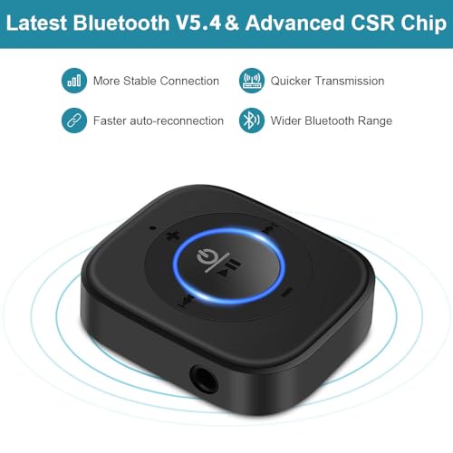 Golvery Bluetooth 5.4 Receiver, HiFi Wireless Audio Adapter for Car/Speaker | 3.5mm AUX Bluetooth Adapter for Home Stereo/Wired Headphones, Built-in Microphone for Handsfree Calls, Dual Connection, 20H - style: Stereo J207 with Mic & Volume Control