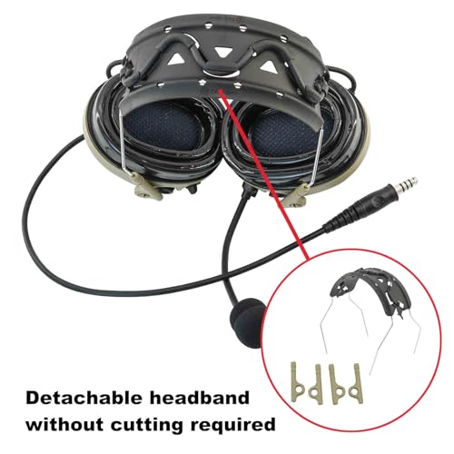 TAC300 Noise Cancelling Tactical Headset, Detachable Headband, 2Pin PTT for Airsoft Hearing Protection - color: Tan