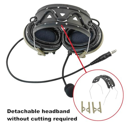 TAC300 Noise Cancelling Tactical Headset, Detachable Headband, 2Pin PTT for Airsoft Hearing Protection - color: Tan