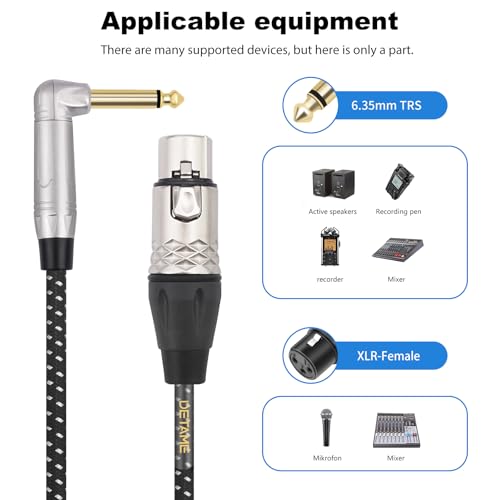 6Feet Right Angle 1/4 TS to XLR Female Micphone Cable,6.35mm Mnon to XLR Female Mixer, Active Speaker Signal Cable - size: 6Feet