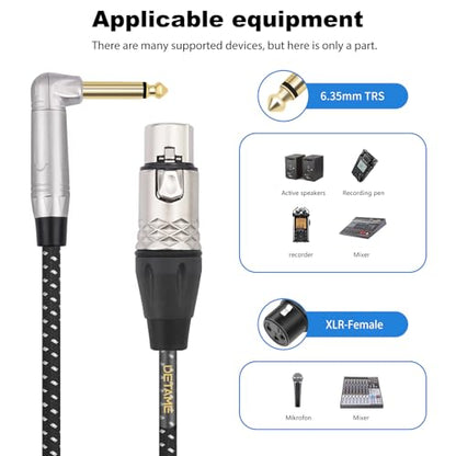 1FT Right Angle 1/4 TS to XLR Female Micphone Aduio Cable,6.35mm Mnon to 3Pin XLR Female Mixer, Active Speaker Signal Cable - size: 1Feet