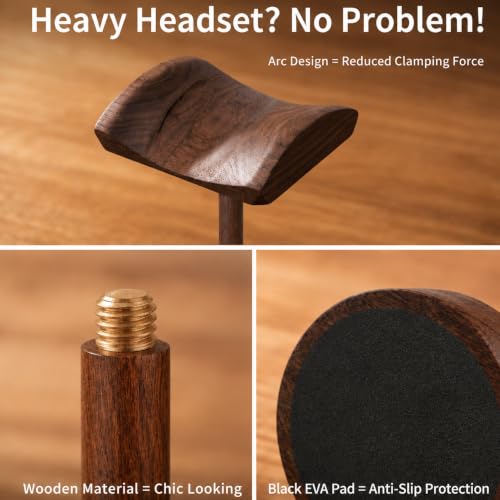 Headphone Stand Nature Wood Headset Hanger Mount Hook Gaming Holder Desktop Earphone Artful Functional Stand for All Headsets with Solid Wooden Base - style: Walnut Storage Base