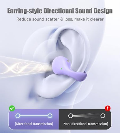 King Lucky i21 Open Ear Clip On Earbuds Wireless Bluetooth Ear Clip Headphones with Mic,Noise Cancelling, Waterproof IPX4,for Small Ears,Perfect for Running,Sports,Glasses Wearers (Purple) - color: Purple