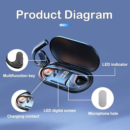 Open-Ear Wireless Bluetooth Headphones, Stereo Noise Cancelling Earbuds with LED Display Wireless Charging Case, Wireless Bluetooth 5.3 Earphones for Sports/Workout/Running
