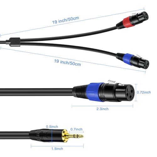 1 Pack 3.5mm TRS to 2 XLR Cable, 6.6 Foot, Unbalanced 1/8 TRS Male to Dual XLR Female, Y Splitter to Dual XLR Breakout Cable, Pure Copper and Plated Connectors for Smartphone - size: 6.6 foot, style: 3.5mm TRS to XLR female, 1 Pack