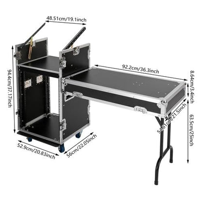 14U PA DJ Rack Case 2-layer Studio Rack with DJ Table Top, Network and Stereo Rack, Heavy-Duty Mobile Studio Equipment Cabinet with 4 Wheels, for Live Sound, KTV, Home Theater (One DJ Table Top) - color: One DJ Table Top