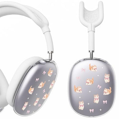 for AirPods Max Headphones Kitten Bow Ear Covers for AirPods Max 2 | Cute Clear Ear Cups Cover | White Silicone Ear Pad Case Headband Cover for Apple AirPods Max 2/1 (2026/2024/2020) - color: Kitten Bow/White