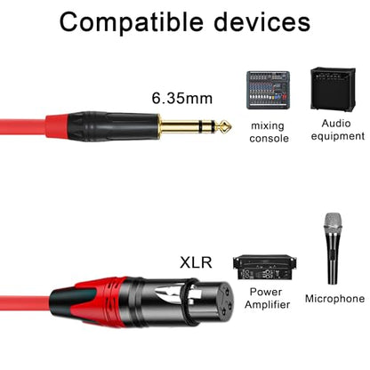 XLR Female to 1/4 (6.35mm) TRS Mono Jack Cable 25FT, 2 Pack, Red and Green, for Dynmic Microphone, Balanced 3 Pin XLRon to TRS Plug Mic Cord, Plated Conductors - size: 25FT, style: XLR Female to 1/4"