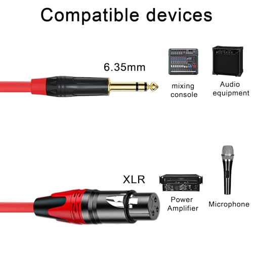 XLR Female to 1/4 (6.35mm) TRS Mono Jack Cable 10FT, 2 Pack, Red and Green, for Dynmic Microphone, Balanced 3 Pin XLR to TRS Plug Mic Cord, Plated Conductors - size: 10FT, style: XLR Female to 1/4"