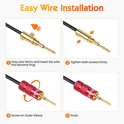 Flex Pin Colorback Banana Plugs for Spring Loaded Speaker Terminals,6 Pairs,24K Gold Plated Plugs