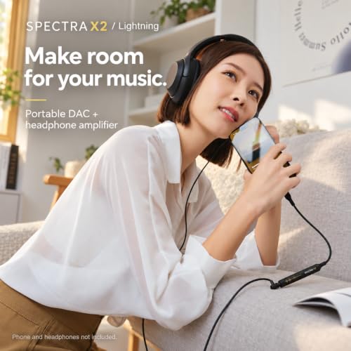 Maktar Spectra X2 Portable DAC Headphone Amplifier | Lightning to 3.5mm Adapter | Hi-Res 32bit/384kHz ESS Sabre | MFi Certified | Lossless Audio for iPhone iPad - color: Black, style: Lightning