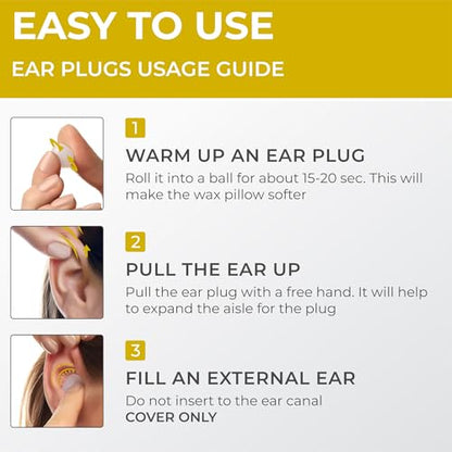 Peace&Quiet | PQ Wax Ear Plugs for Sleeping, Swimming - Soft Noise Cancelling Silicone Gel Wax Earplugs for Sleep and Swimmers, Ear Protection with Sound Blocking Level of 32 Db, Yellow - color: Yellow