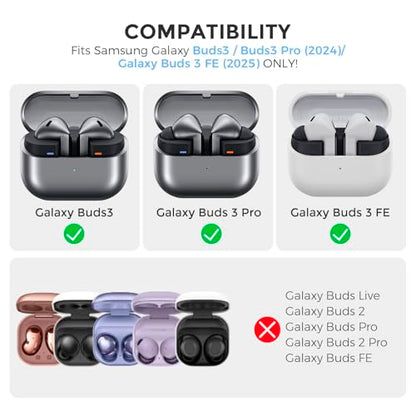 AhaStyle Silicone Case for Samsung Galaxy Buds 3 FE/Galaxy Buds3 Pro/Buds 3 | Front LED Visible, Carabiner Included, Supports Wireless Charging, Shock Resistant, Full Protection - color: Black
