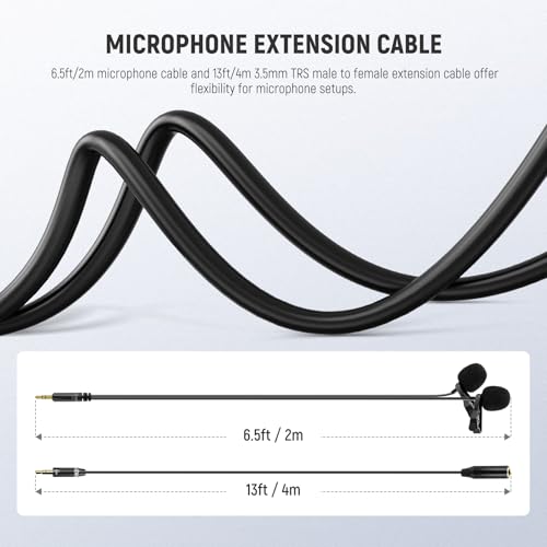 NEEWER 2m Wired Dual Lavalier Microphones with 4m Extension Cable, Mini Clip On Omnidirectional Condenser Lapel Lav Mic 3.5mm TRS for DSLR Mirrorless Camera Camcorder Interview Vlog, LM3