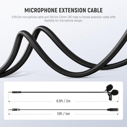 NEEWER 2m Wired Dual Lavalier Microphones with 4m Extension Cable, Mini Clip On Omnidirectional Condenser Lapel Lav Mic 3.5mm TRS for DSLR Mirrorless Camera Camcorder Interview Vlog, LM3 - style: LM3(1-Pack)w/3.5mm TRS Plug