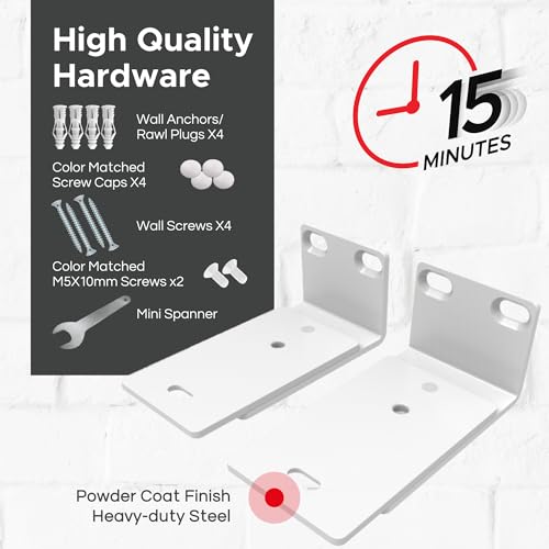 Adjustable Soundbar Wall Mount for Bose Sound Bar, White, Pair | Compatible with Bose 300/500/550/600/700/900 Lifestyle Ultra, Smart Sound Bar, TV Speaker, Mounting Under TV Bracket, White - color: White