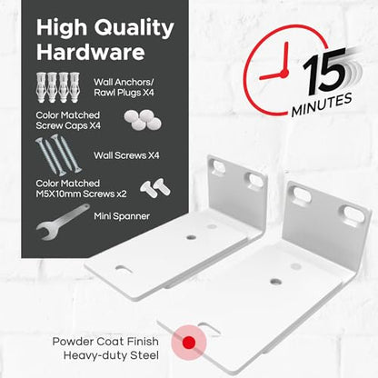 Adjustable Soundbar Wall Mount for Bose Sound Bar, White, Pair | Compatible with Bose 300/500/550/600/700/900 Lifestyle Ultra, Smart Sound Bar, TV Speaker, Mounting Under TV Bracket, White - color: White