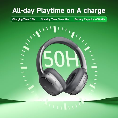 Wireless Hybrid Active Noise Cancelling Headphones, 50H Playtime Wireless Over Ear Headphones with Microphone, HiFi Deep Bass, Comfortable Foldable Earphones for Travel/Work (Gray) - color: Grey