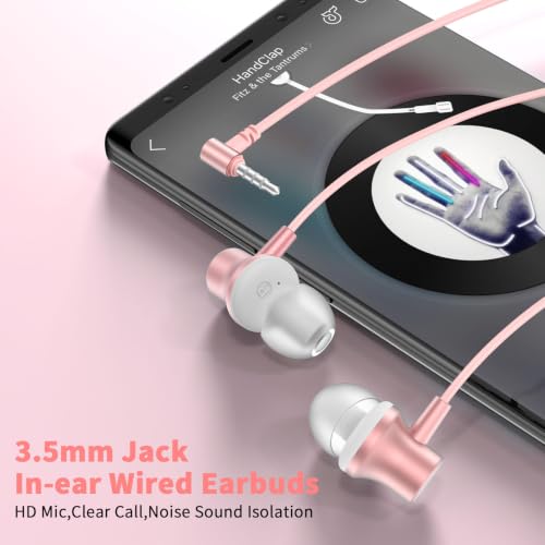 3.5mm Wired Headphones for Laptop School Kids Earbuds with Case Mic - color: Pink