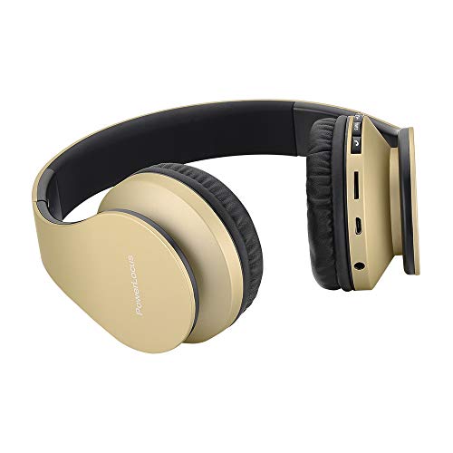 PowerLocus Wireless Bluetooth Over-Ear Stereo Foldable Headphones, Wired Headsets Rechargeable with Built-in Microphone for iPhone, Samsung, LG, iPad (Gold) - color: Gold