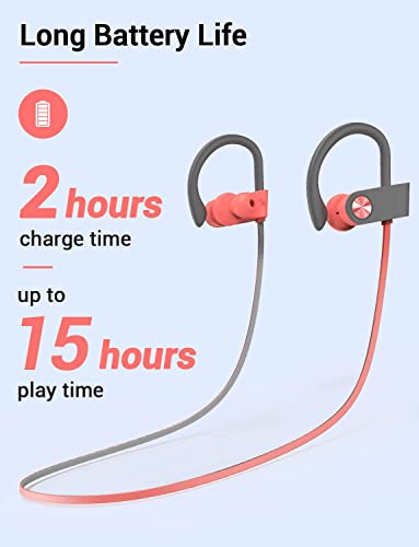 Bluetooth 5.3 Headphones, Wireless Sports In-Ear Earbuds IPX7 Waterproof | 16 Hours Playtime, Sweatproof Stereo Earphones with MIC, Noise Cancelling Headsets for Gym Running Workout, Clear Sound - color: PinkGrey