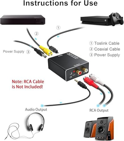 DA Converter Aluminum, 192KHz DAC Digital SPDIF Toslink to Analog Stereo Audio Converter with Optical Cable, R/L 3.5mm Jack, for PS3 PS4 Xbox HDTV Blu-ray Sky HD Apple TV