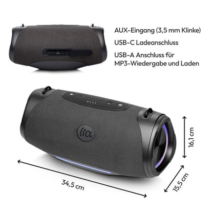 TAZATA Speakers Bluetooth Wireless Outdoor,120W Loud Sound with Deep Bass | IPX7 Waterproof Floating, BT 5.3 Boombox, 105dB Large Subwoofer, 11H, RGB Lights, Portable Speaker for Party, Kayaking, Beach - color: MAX-black