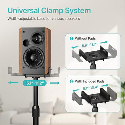 Height-Adjustable Speaker Stands Pair, Black | Height Adjustable from 33.4" to 44", 11LBS Capacity, Surround Sound Speaker Stands, Cable Management, 1 Pair
