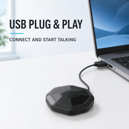 360° Computer Microphone for Desktop , USB Conference PC Mic, Noise-Canceling Technology, Recording, Skype, Online Class, Court Reporter, Plug & Play, Compatible with Windows/PC/Desktop/Laptop