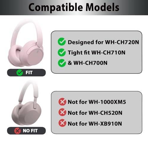 Adhiper Replacement Ear Pads for Sony WH-CH720N, WH-CH710N - Pink | for Sony Headphones Replacement Ear Pads with Protein Leather & High-Density Memory Foam - color: Pink