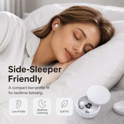 Sleep Earbuds Bluetooth 5.4, Mini Invisible Noise Blocking Sleeping Headphones, Hidden Earbuds with LED Display for Small Ears, for Side Sleepers Meditation Travel Gym Workout (White) - color: White