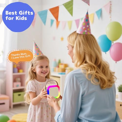 Karaoke Machine for Kids Adults, Mini Karaoke Machine with 2 Wireless Microphones, Portable Bluetooth Speaker with Voice Changing Effects & LED Lights, Best Gifts Toys for Girls and Boys - color: Beige
