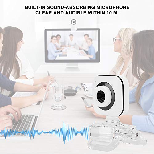 480P Computer Camera - PC Webcam with Transparent Clip - Built in Microphone - for Laptops and Desktop - for Video Calling, Conferencing, Gaming(White)