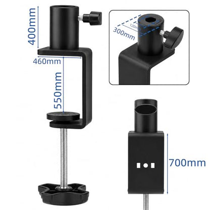 Desk Clamp for Microphone, Heavy-Duty Metal Mic Boom Arm C Clamp | 2 Way Mount 12mm Hole Table Clamp for Magnifying Light, Phone and Tablet Stand, Lamp Base, Fits Up 5.5cm Desktop Thickness - size: XZ007