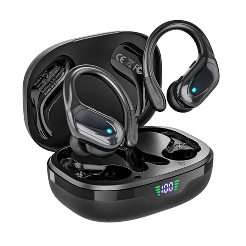 HAOYUYAN Wireless Earbuds, Sports Bluetooth Headphones, 80Hrs Playtime Ear Buds with LED Power Display, Noise Canceling Headset, IPX7 Waterproof Earphones for Workout/Running(Black)