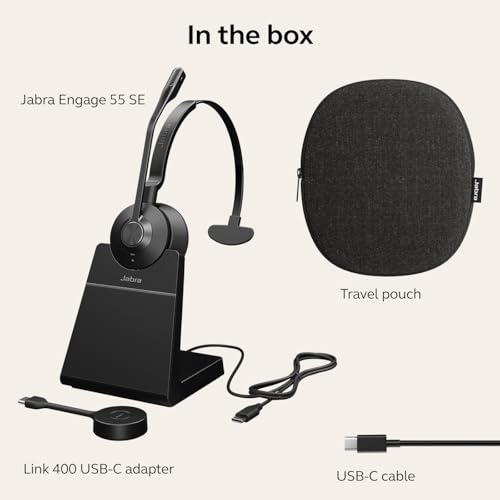 Jabra Engage 55 SE (Second Edition) Single-Ear Wireless Headset w/Charging Stand and Link 400 USB-C DECT Adapter – MS Teams Certified, Works with All Other Platforms, Black - size: USB-C Adapter, style: Teams Certified
