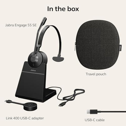 Jabra Engage 55 SE (Second Edition) Single-Ear Wireless Headset w/Charging Stand and Link 400 USB-C DECT Adapter – MS Teams Certified, Works with All Other Platforms, Black - size: USB-C Adapter, style: Teams Certified