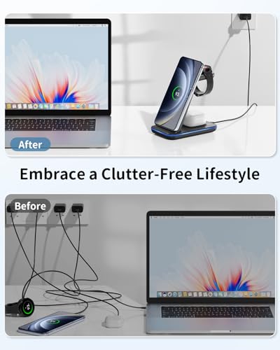 JoyGeek Wireless Charger for Samsung, 3 in 1 Charging Station for S26/S25/S24/S23/S22/S21/S20/Note20/Z Fold&Flip Series, Galaxy Watch8/7/6/5/4/3/Active2/1, Buds 3 Pro - color: Lividity