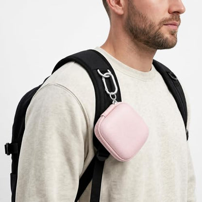 Earbud Case for AirPods & Wireless Earbuds, PU Leather EVA Hard Shell Headphone Case with Mesh Pocket, Cable Organizer Bag with Carabiner, Shockproof Travel Storage Case, Light Pink - color: A-Light Pink