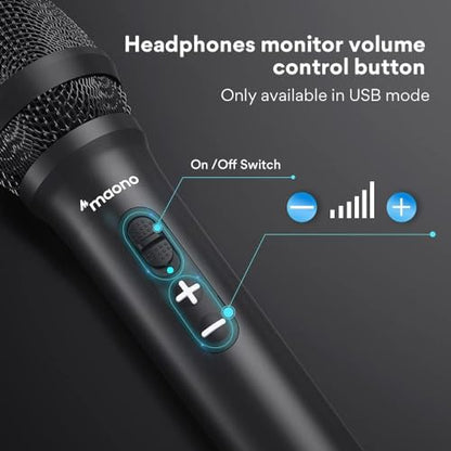 MAONO HD300T USB/XLR Podcast Microphone + MH601 Pro Studio Monitor Headphones