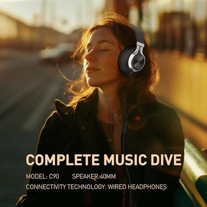 AILIHEN C90 Wired Headphones with Mic Volume Control Noise Isolating Black | Over Ear Headphones Wired for Teens and Adults, Super Soft, Foldable, Portable Bag, Durable 3.5mm for PC, Tablet&Chromebook - color: All Black