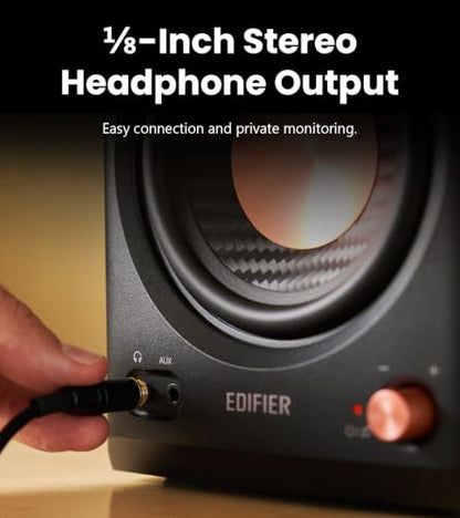 Edifier MR4.5 Bi-Amped Studio Monitor, 80W RMS Bookshelf Speakers - Black | 4.5" Woofer 1" Silk Tweeter Hi-Res Audio Bluetooth 6.0 LDAC XLR/TRS/RCA/AUX Input Music Production Video Editing Home Audio - color: Black