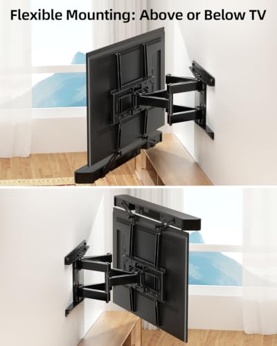 HOME VISION Full Motion TV Mount Soundbar Bundle for 26-70" TVs, 132 lbs | ±60° Swivel & Tilt, 6 Articulating Arms, Soundbar Moves with TV, Fits 8"/12"/16" Studs, Max VESA 400x400 - size: 26-70" FM w/5745