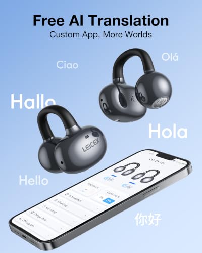 LEICEX Open Ear Clip-On Earbuds, Lightweight Portable Wireless Headphones, Comfortable Wear with 40H Long Playtime(Black)