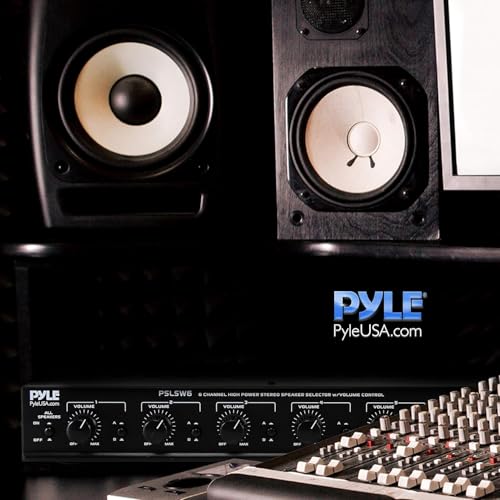 Pyle 6 Channel Speaker Selector Switch - Multi Zone A B Speaker Distribution Controller Box w/ Independent Audio Source Volume Control, Supports Home Theater Stereo Receiver System - Pyle PSLSW6