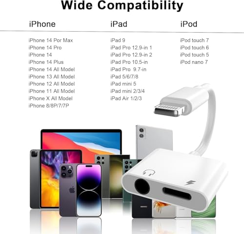 [MFi Certified] 3 Pack 2 in 1 Headphone Audio & Charger Compatible for iPhone 14 13 12 11 XS XR X 8 7 6 iPad,Support All iOS System