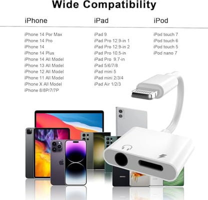 [MFi Certified] 3 Pack 2 in 1 Headphone Audio & Charger Compatible for iPhone 14 13 12 11 XS XR X 8 7 6 iPad,Support All iOS System