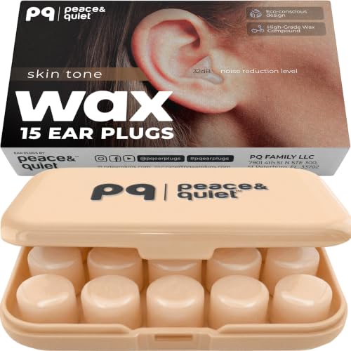 Peace&Quiet PQ Silicone Ear Plugs for Sleeping - 15 Wax Earplugs for Sleep and Swimming Ear Plugs, Soft Ear Covers for Sleeping and Water, Noise Cancelling 32Db, (15 Pillows), Skin Tone - color: Skin Tone