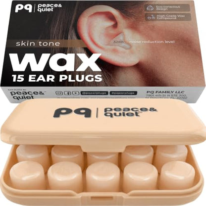 Peace&Quiet PQ Silicone Ear Plugs for Sleeping - 15 Wax Earplugs for Sleep and Swimming Ear Plugs, Soft Ear Covers for Sleeping and Water, Noise Cancelling 32Db, (15 Pillows), Skin Tone - color: Skin Tone